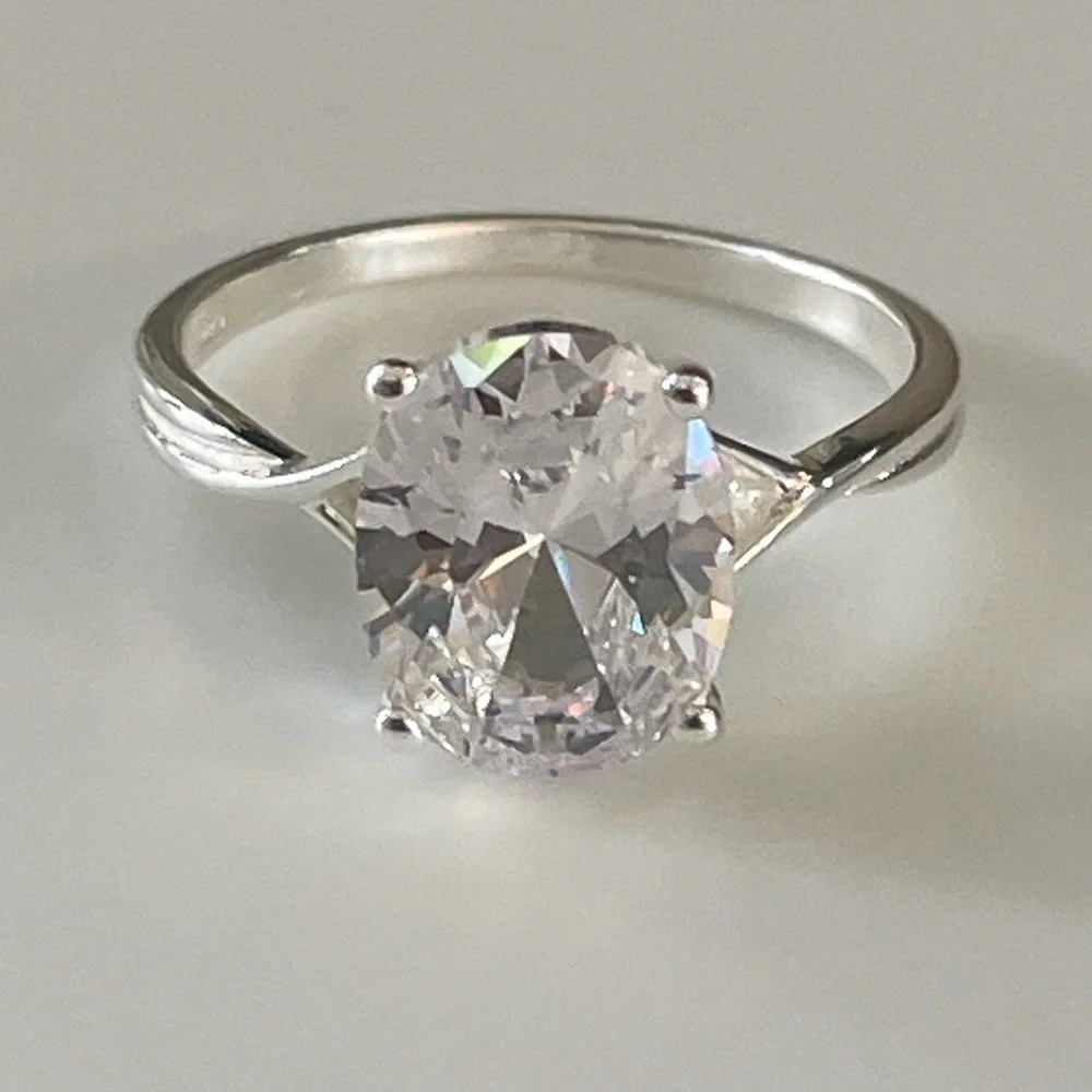 Sterling Silver Solitaire Oval Diamond Ring